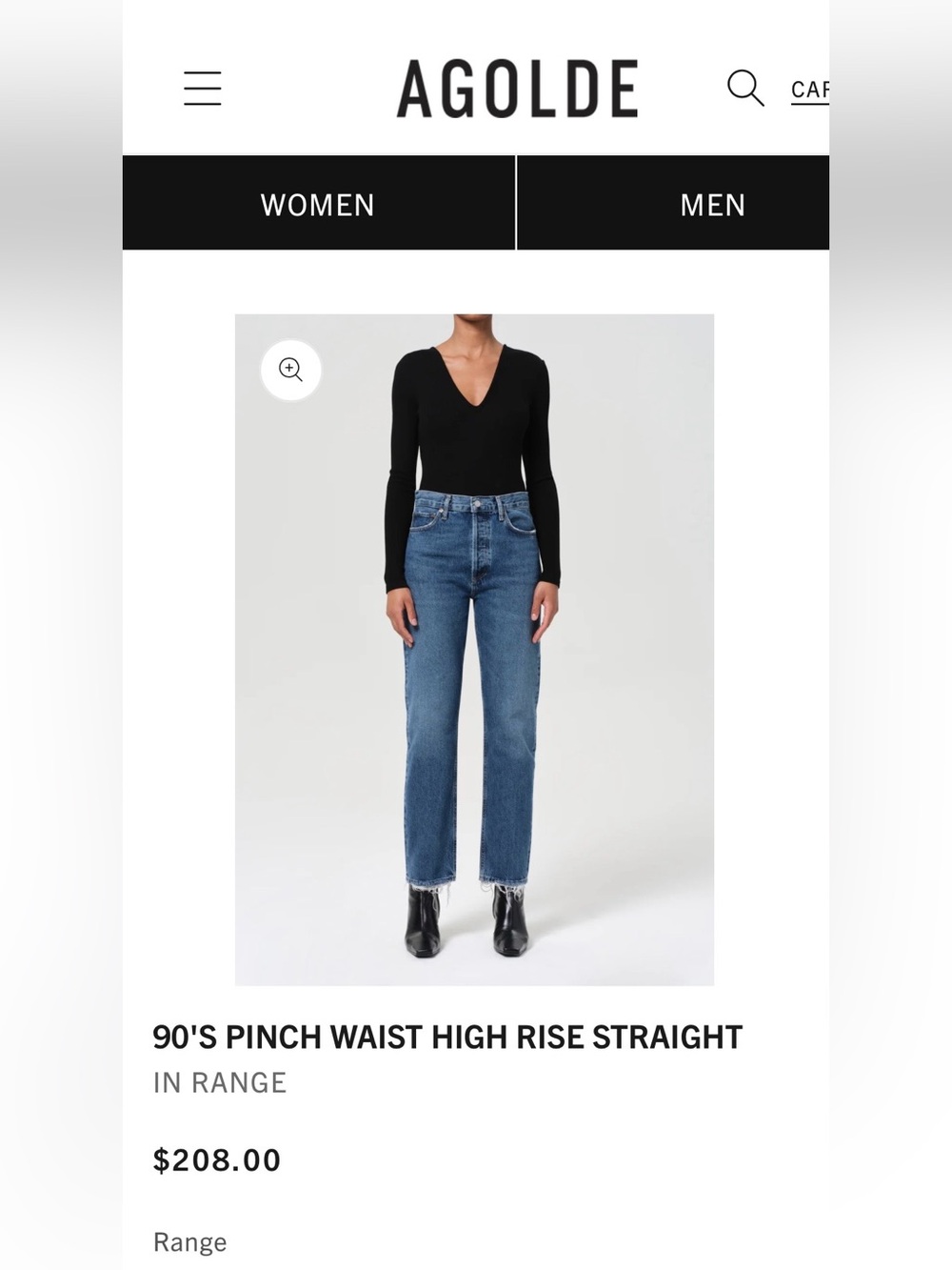 NWT AGOLDE 90's Pinch Waist High Rise Straight Jeans, 28